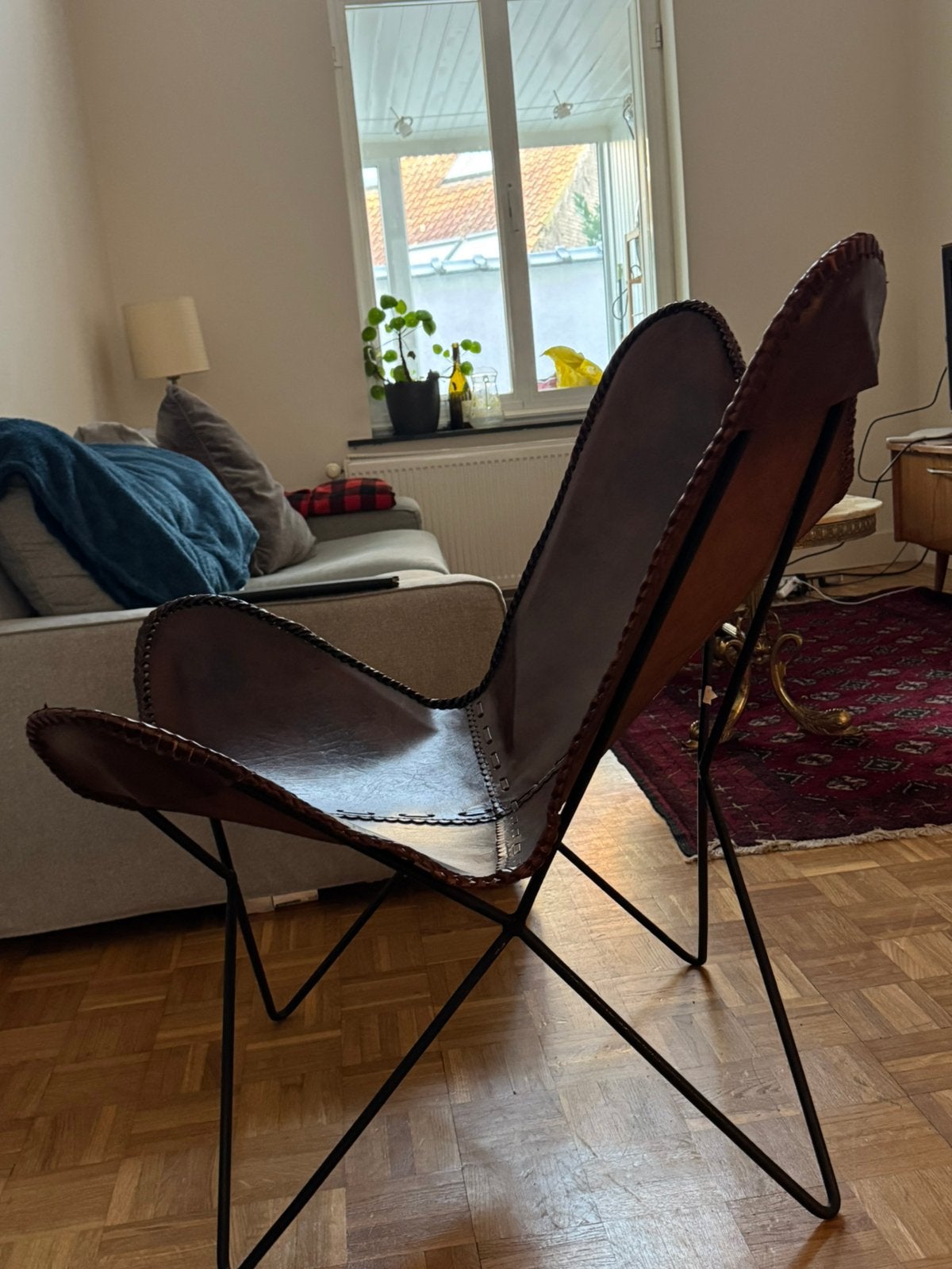 Leren vlinderstoel, Huis en Inrichting, Ophalen, Bruin, Nieuw, Leer