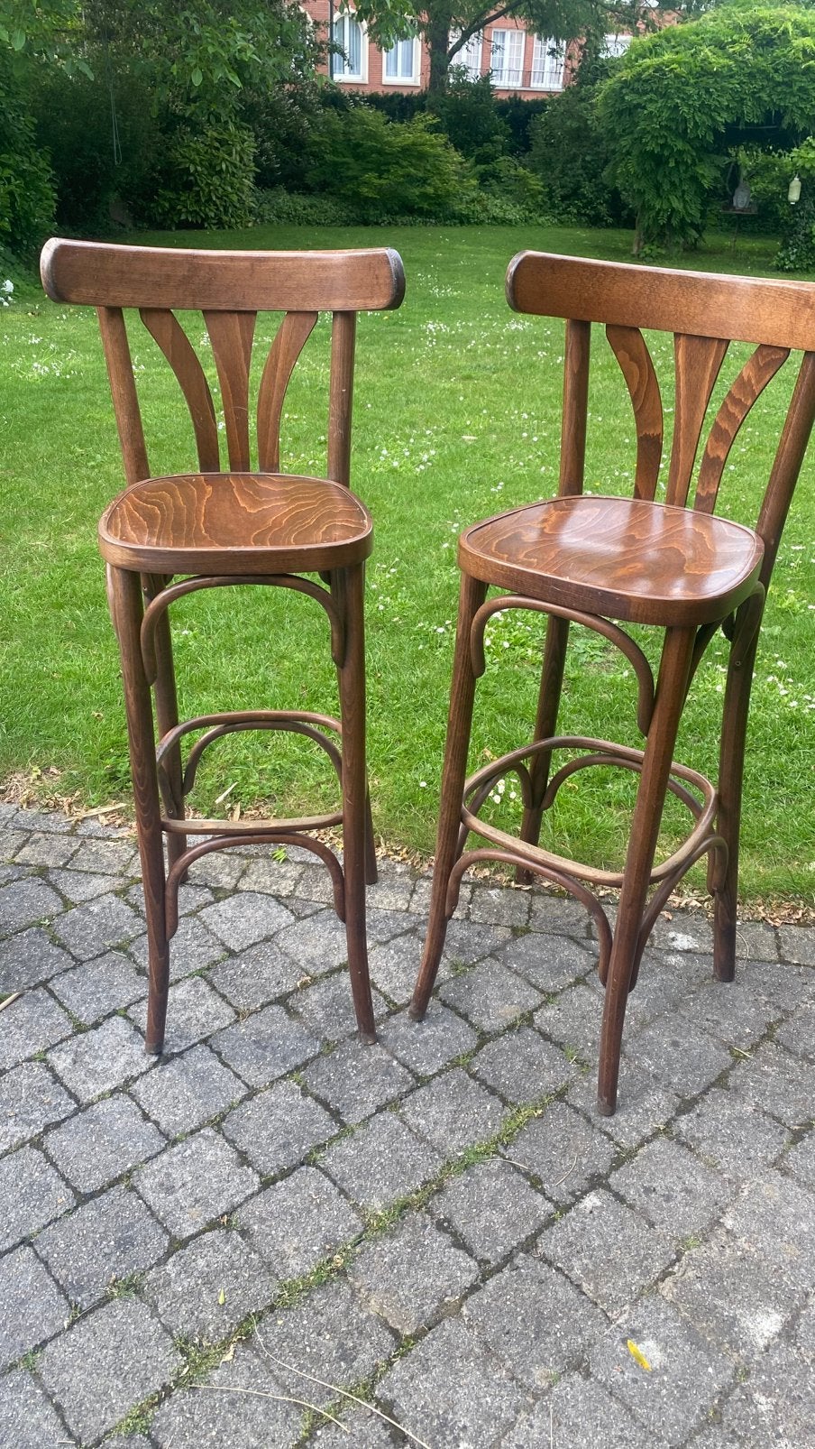 2 Barkrukken vintage, Huis en Inrichting, Ophalen, Gebruikt, Met voetsteun, Hout