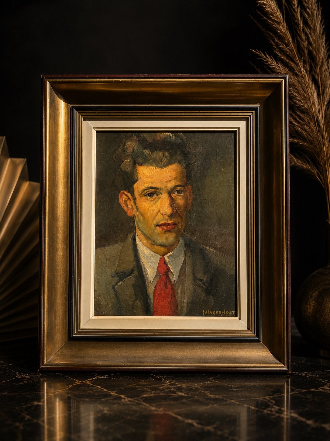 Prachtig  Herenportret Olieverf Doek Leo Vingerhoets, Antiek en Kunst, Kunst | Schilderijen | Klassiek, Doek, Portret of Personen
