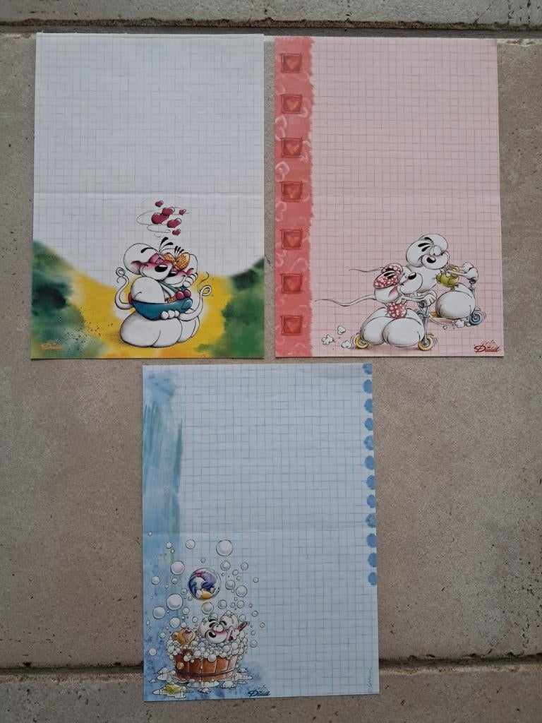 Lot de 3 feuilles Diddl A5, Enlèvement ou Envoi, Différentes figurines, Utilisé, Papier, Carte ou Papeterie