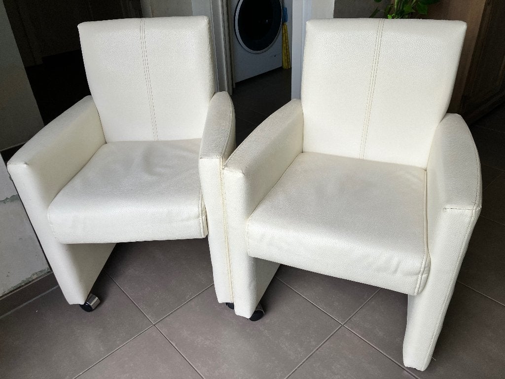 Witte clubzetels, Huis en Inrichting, Fauteuils, Ophalen, Gebruikt, Leer