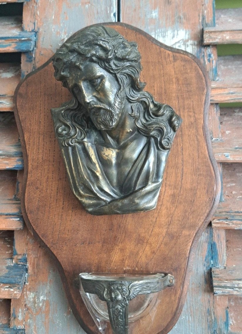 Antiek/brocante religieuze wijwaterbak volledig intact, Antiek en Kunst, Ophalen of Verzenden