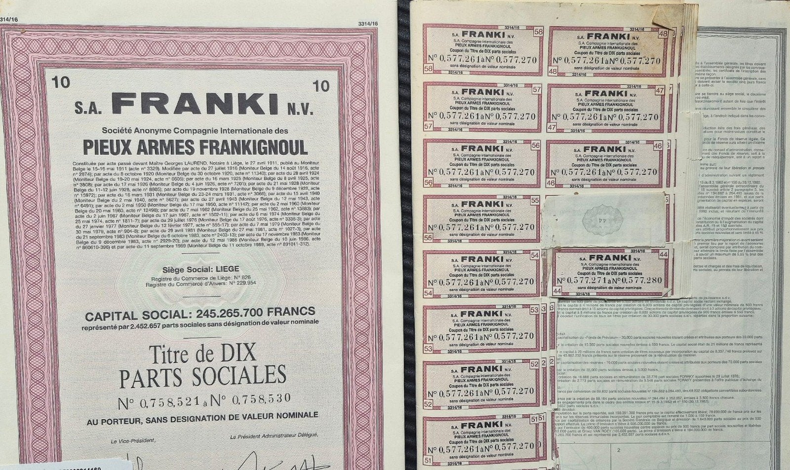 Oude aandelen franki, Postzegels en Munten, Aandelen en Waardepapieren, Ophalen