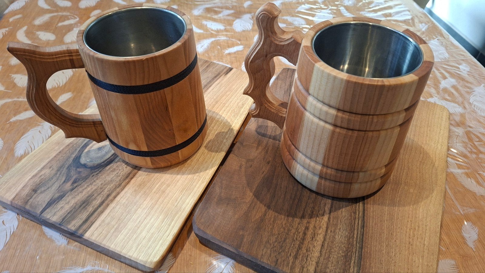 Chopes à bière artisanales en bois avec insert en acier inox, Enlèvement ou Envoi