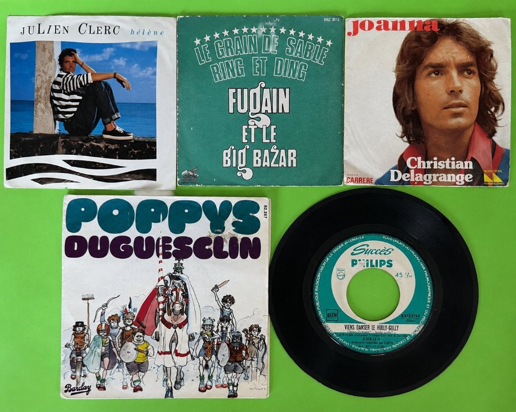 Lot de chansons françaises — 5 disques 45 tours vintage, Enlèvement ou Envoi, Utilisé