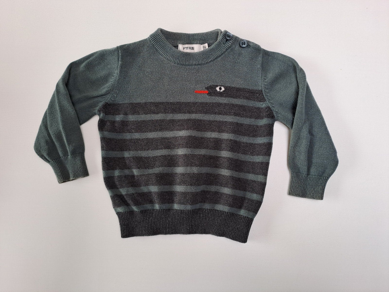 Pull en maille vert foncé avec serpent noir t 9m, Garçon, Enlèvement ou Envoi, Pull ou Veste, Utilisé