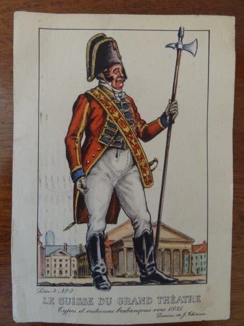 Le Suisse du Grand Théâtre, dessins J. Thiriar, série 4 n3, Envoi, 1920 à 1940, Affranchie, Artisanats et Métiers