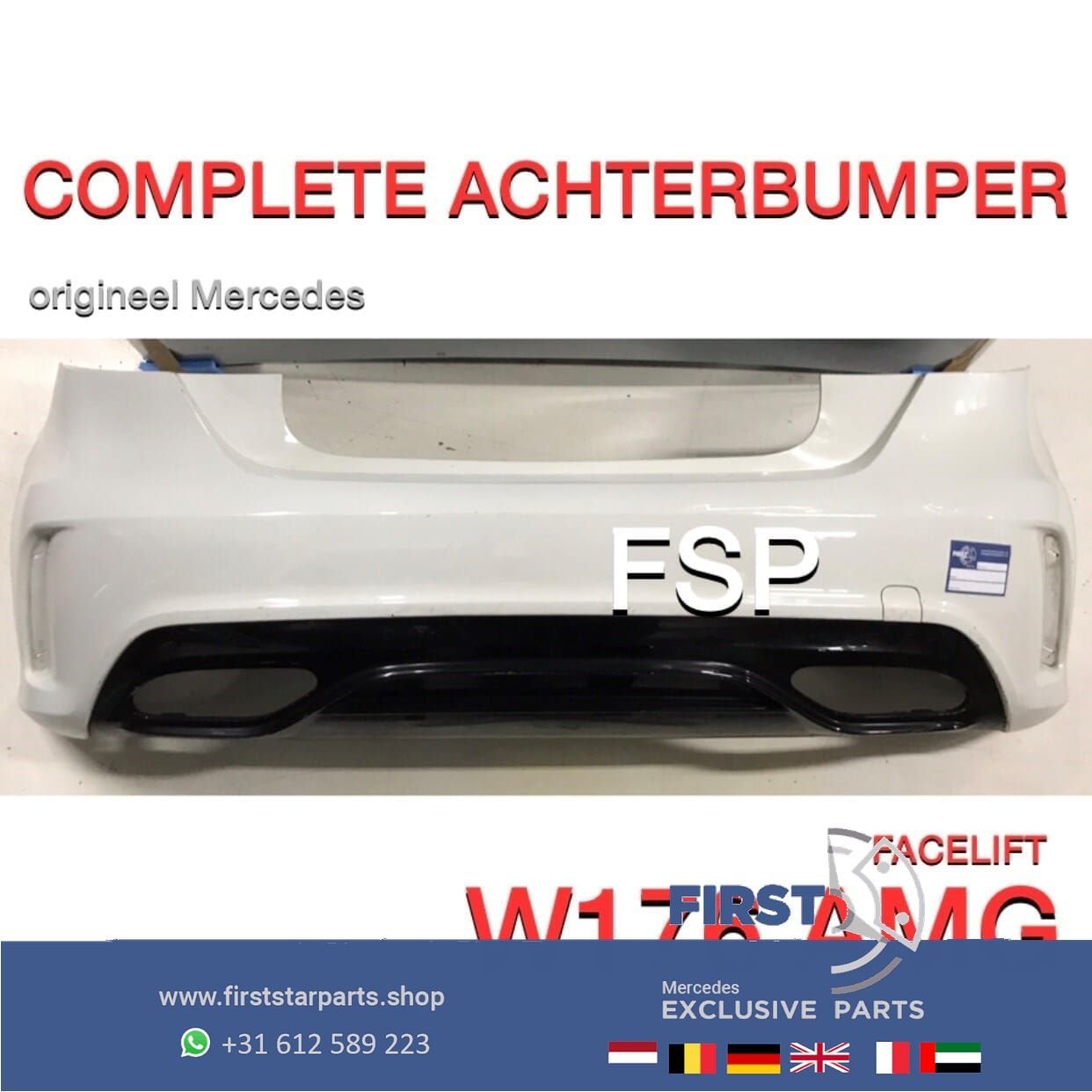 W176 FACELIFT AMG ACHTERBUMPER WIT + DIFFUSER ORIGINEEL, Autos : Pièces & Accessoires, Carrosserie & Tôlerie, Pare-chocs, Mercedes-Benz