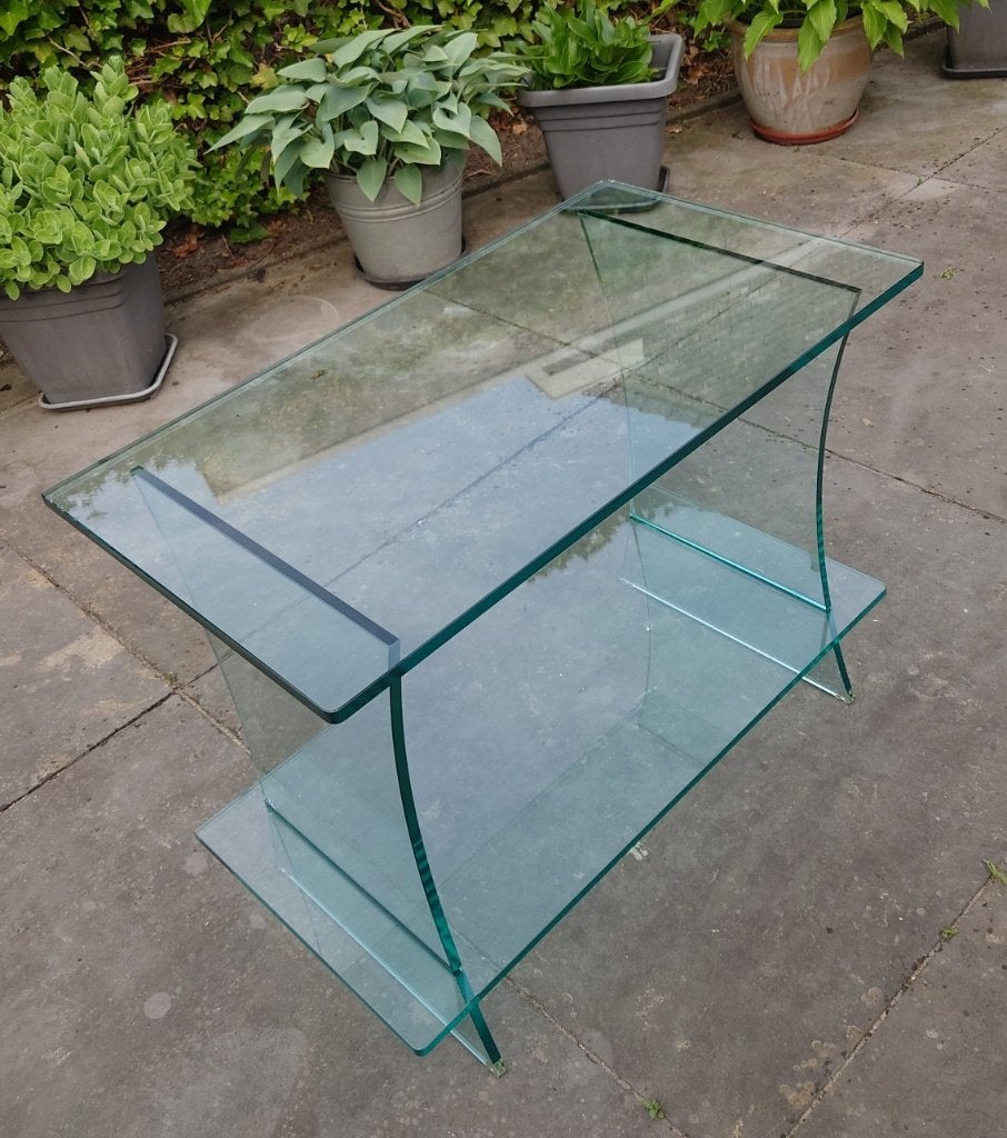 Mooi massief glazen TV-meubel / Bijzettafel, 75 cm of meer, Rechthoekig, Ophalen, 45 tot 60 cm