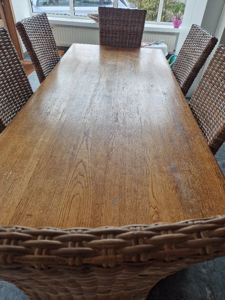 Houten eettafel 6 à 8 personen, Ophalen, Gebruikt, Eikenhout, 50 tot 100 cm
