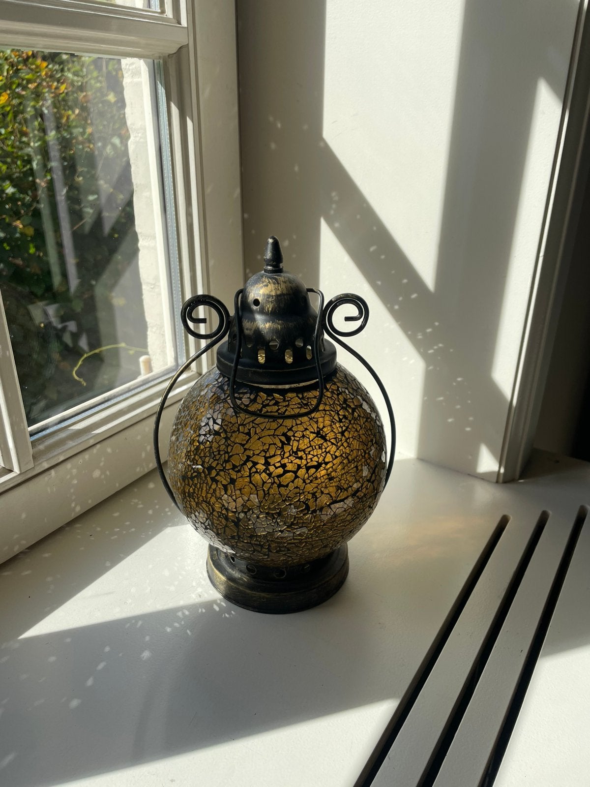 Marokkaanse glinster glas lantaarn lamp voor theelichtje, Neuf, Brun, Enlèvement, Lanterne