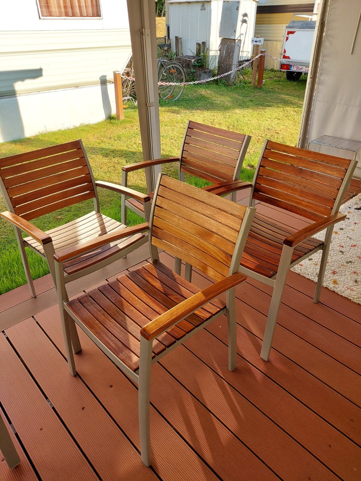 tuinset tafel en 4 stoelen. alluminium en hout., Tuin en Terras, Ophalen, 4 zitplaatsen, Gebruikt, Aluminium