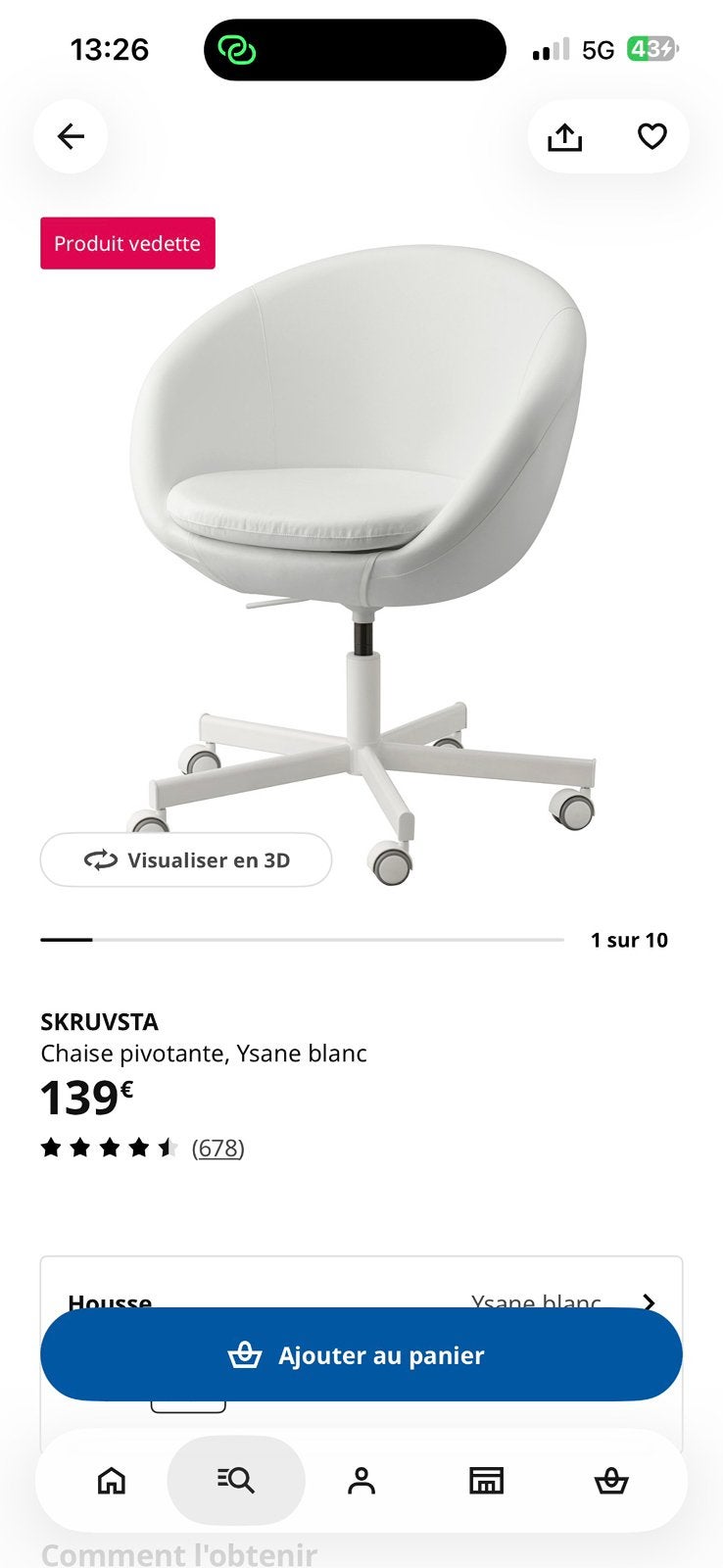 Chaise de bureau IKEA Skruvsta, Maison & Meubles, Enlèvement, Comme neuf, Chaise de bureau