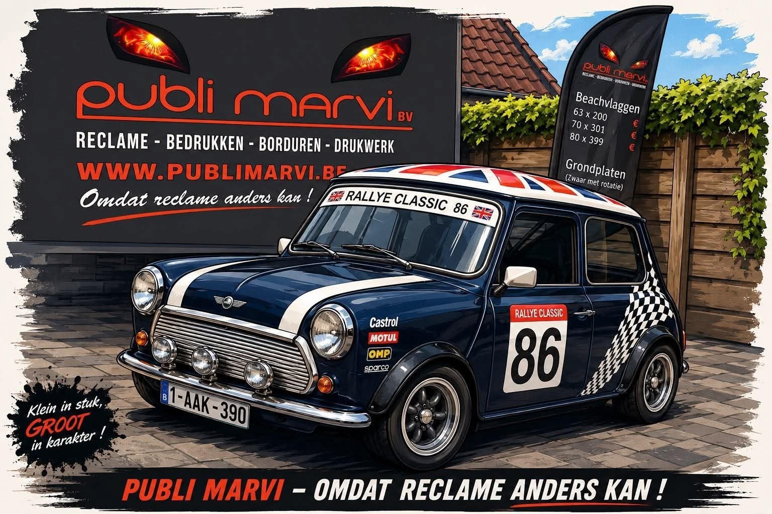 Mini austin 1000cc 1986 rally look, Auto's, Voorwielaandrijving, 4 zetels, Zwart, Blauw
