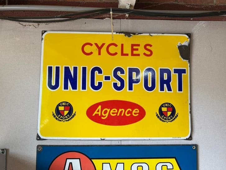 Vintage Emaille Bord Cycles Unic-Sport Agence, Collections
