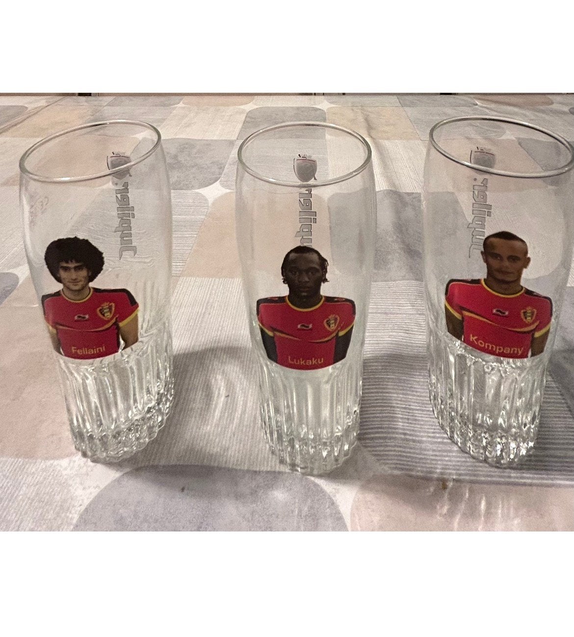 Jupiler glazen WK 2014: Fellaini, Lukaku, Kompany, Ophalen of Verzenden, Gebruikt, Bierglas