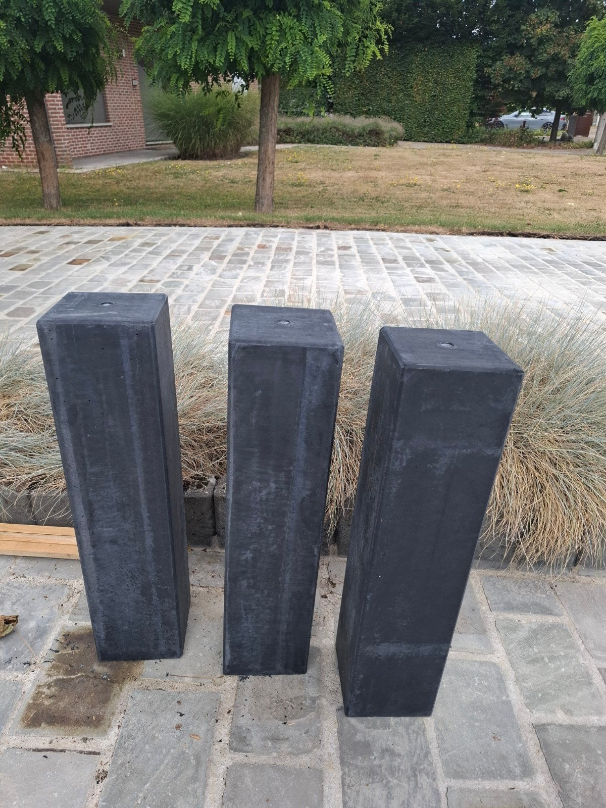 3 betonpoeren antraciet 14x14cx59 cm, Tuin en Terras, Overkappingen, Ophalen