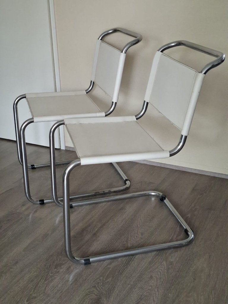 2 vintage buisframe / slede / cantilever / S33 stoelen, Enlèvement, Blanc, Cuir