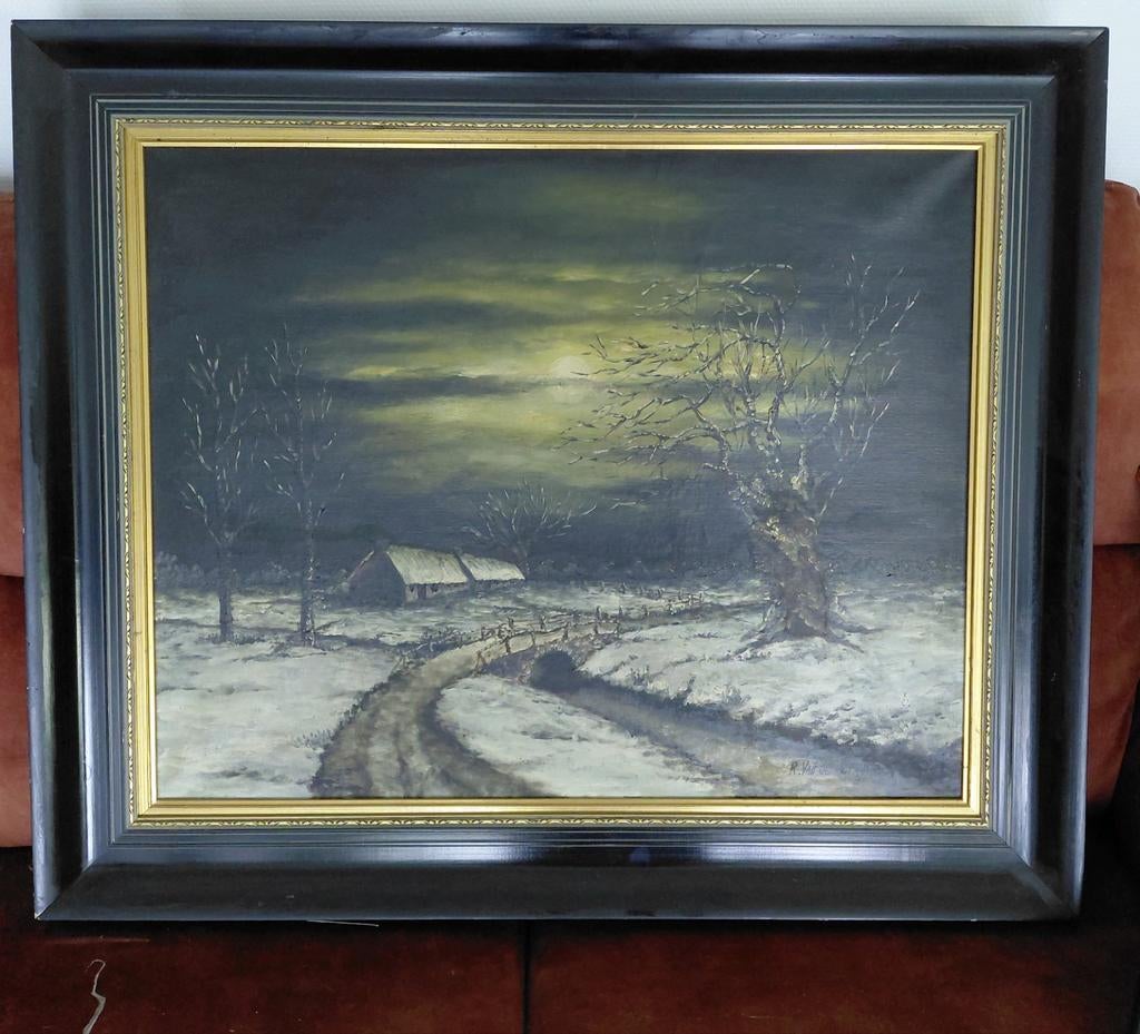 Schilderij met winterlandschap bij nacht, Ophalen