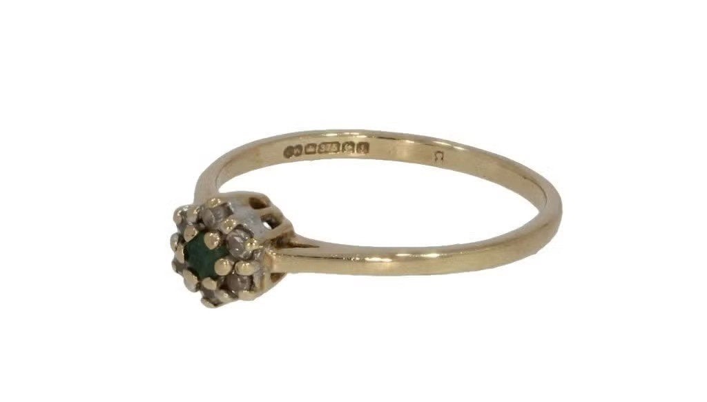 Smaragd diamanten fraaie gouden rozet dames ring briljant, Ophalen of Verzenden, Zo goed als nieuw, Dame of Heer, Met edelsteen