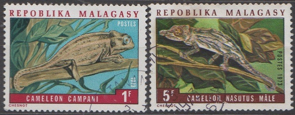 Madagascar - Kameleons - 1973, Timbres & Monnaies, Enlèvement ou Envoi, Affranchi