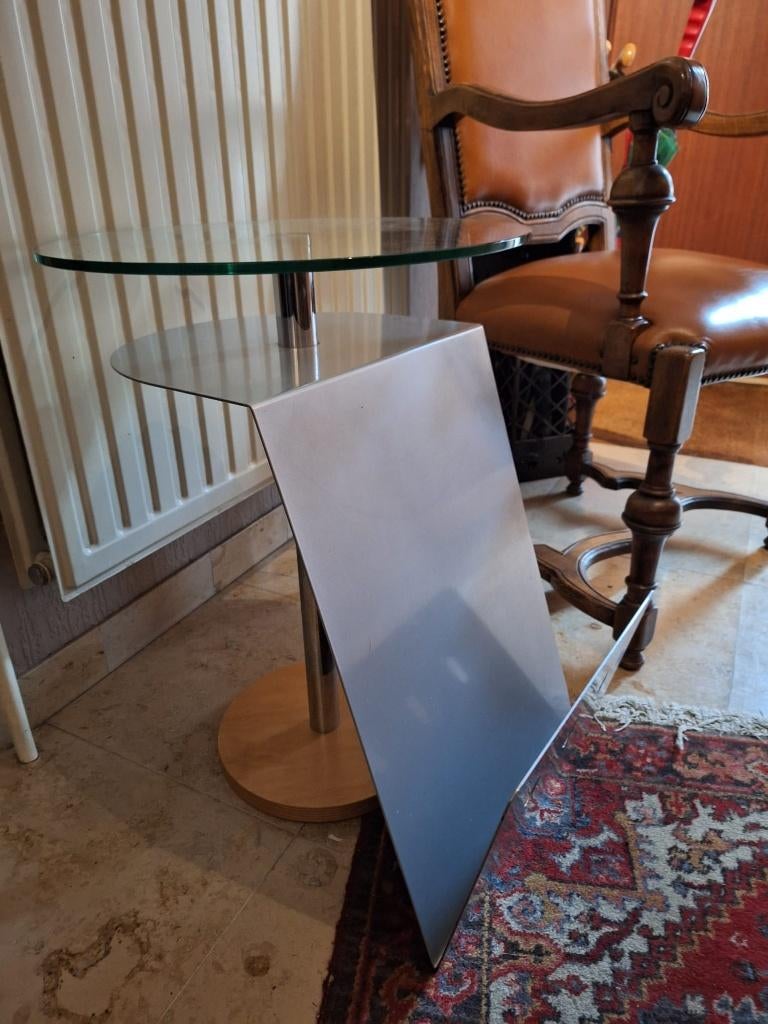Bijzettafel glazen blad, Maison & Meubles, Tables | Tables d'appoint, Comme neuf, Rond, 45 à 60 cm, Moins de 55 cm, Verre, Enlèvement