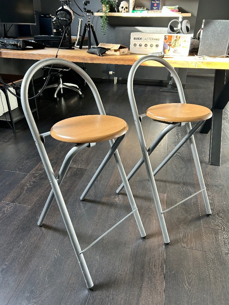 2 opplooibare barkrukken hout/metaal, Maison & Meubles, Enlèvement, Utilisé, Bois
