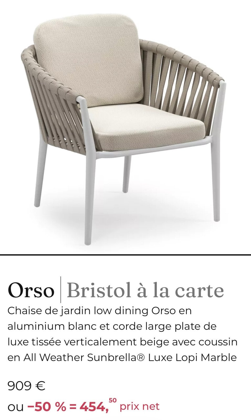 6 CHAISES DE JARDIN ORSO – BRISTOL À LA CARTE, Jardin & Terrasse, Enlèvement, Neuf, Aluminium