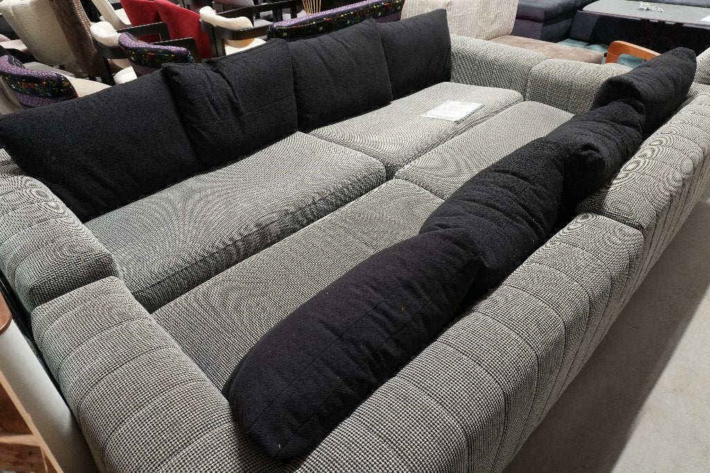 Zetel 2x3-zit + 1-zit | Grijs ribfluweel, 250 à 300 cm, Banc droit, Enlèvement, Deux personnes