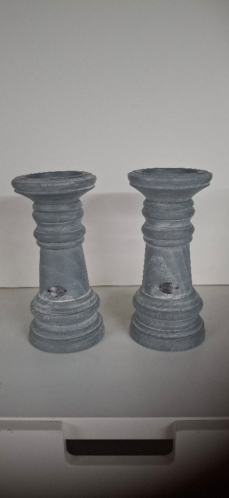 Set van 2 houten kandelaars Riverdale – 25 cm, Ophalen, Riverdale, Zo goed als nieuw, Grijs