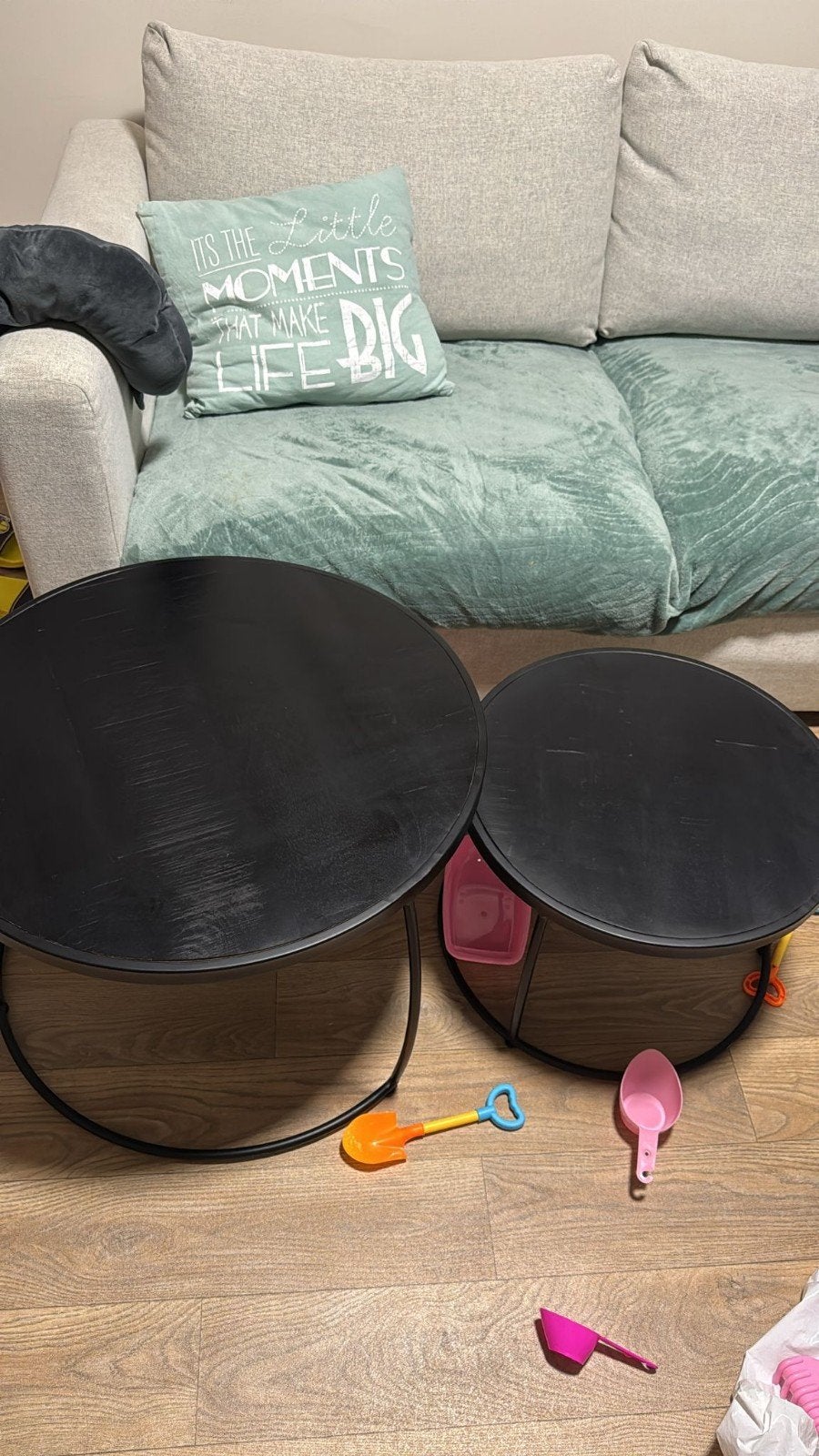 LOT DE 2 TABLES BASSES GIGOGNES RONDES NOIRES, 50 – 75, Noire, Rond, 50 à 100 cm