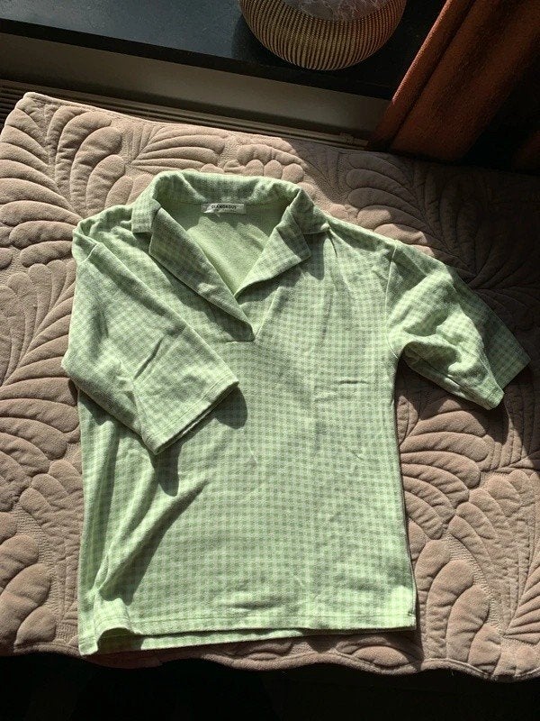 Glamorous geruite mintgroene polo - maat 36/S, Kleding | Dames, Ophalen of Verzenden, Zo goed als nieuw, Korte mouw, Maat 36 (S)