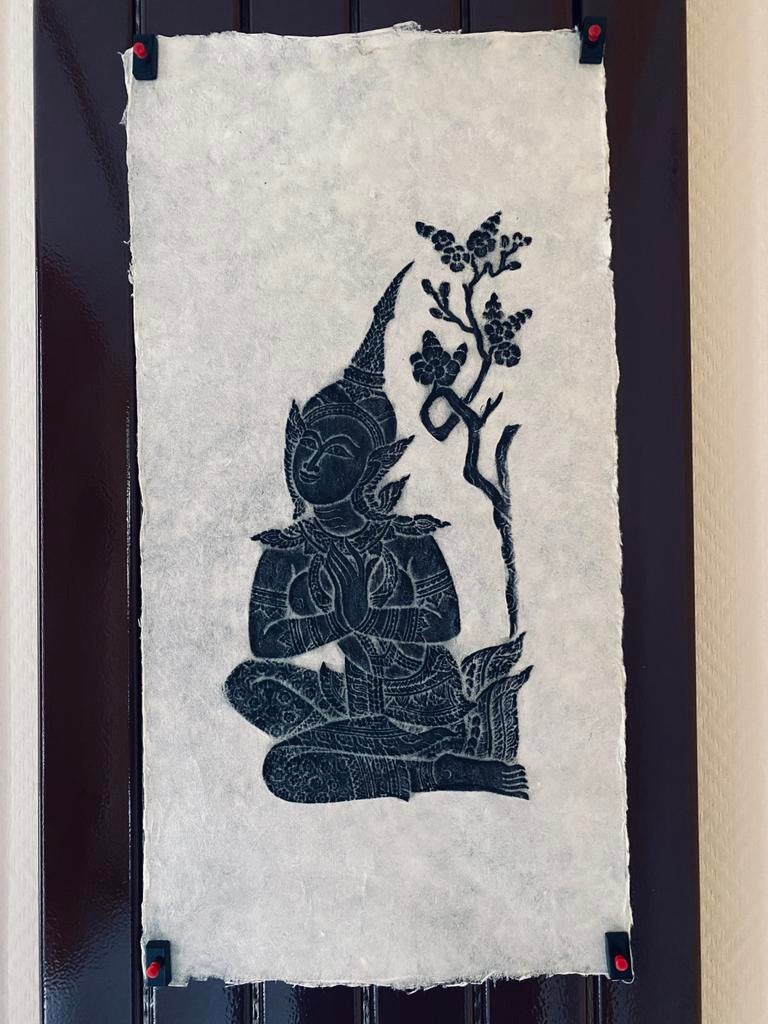 Traditionele rollen Thai Tempel Charcoal Rubbing, Oosters, Zwart, Papier/karton, Decoratieobject