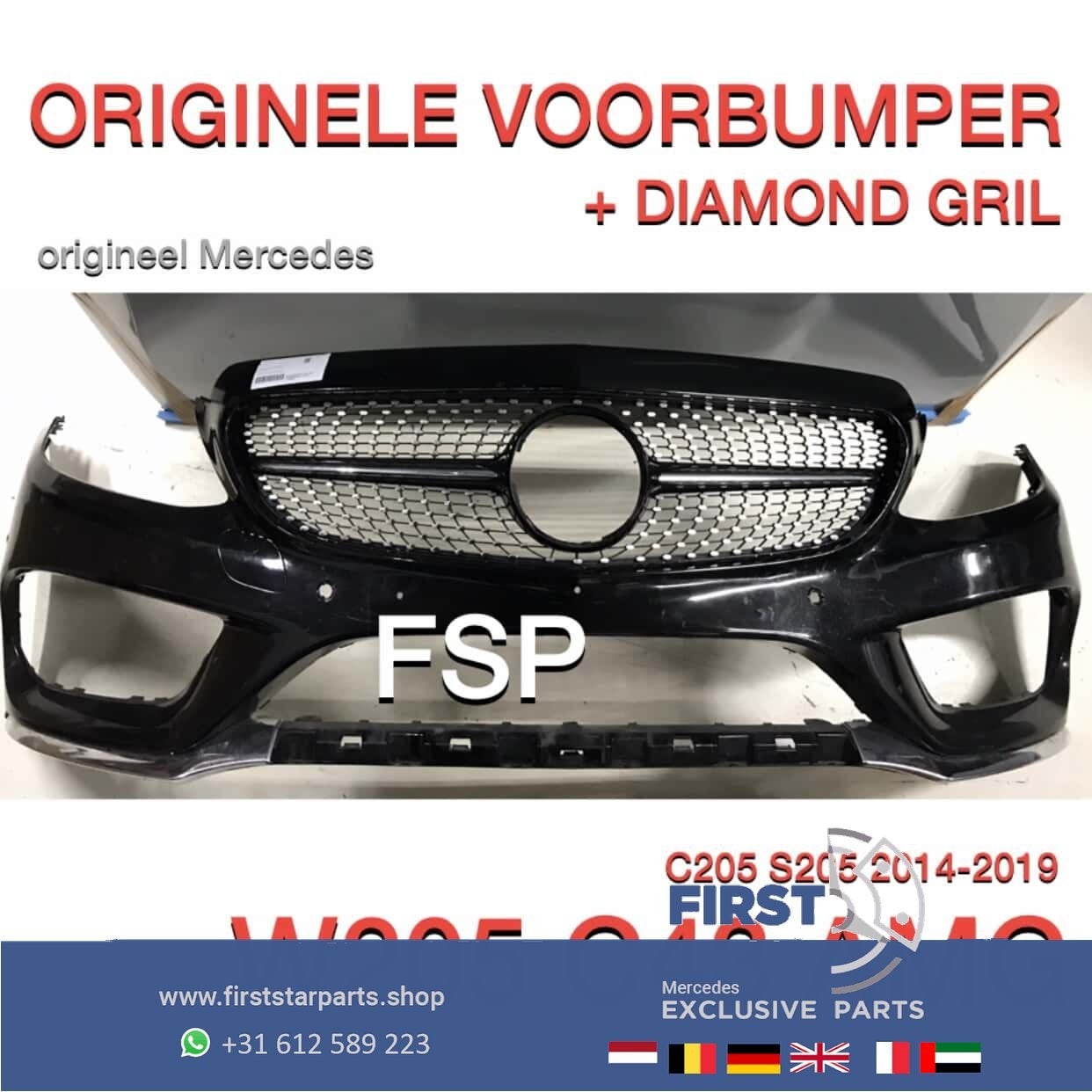 W205 C205 A205 S205 C43 AMG VOORBUMPER + DIAMANT GRILLE Merc, Gebruikt, -, Voor, Ophalen of Verzenden