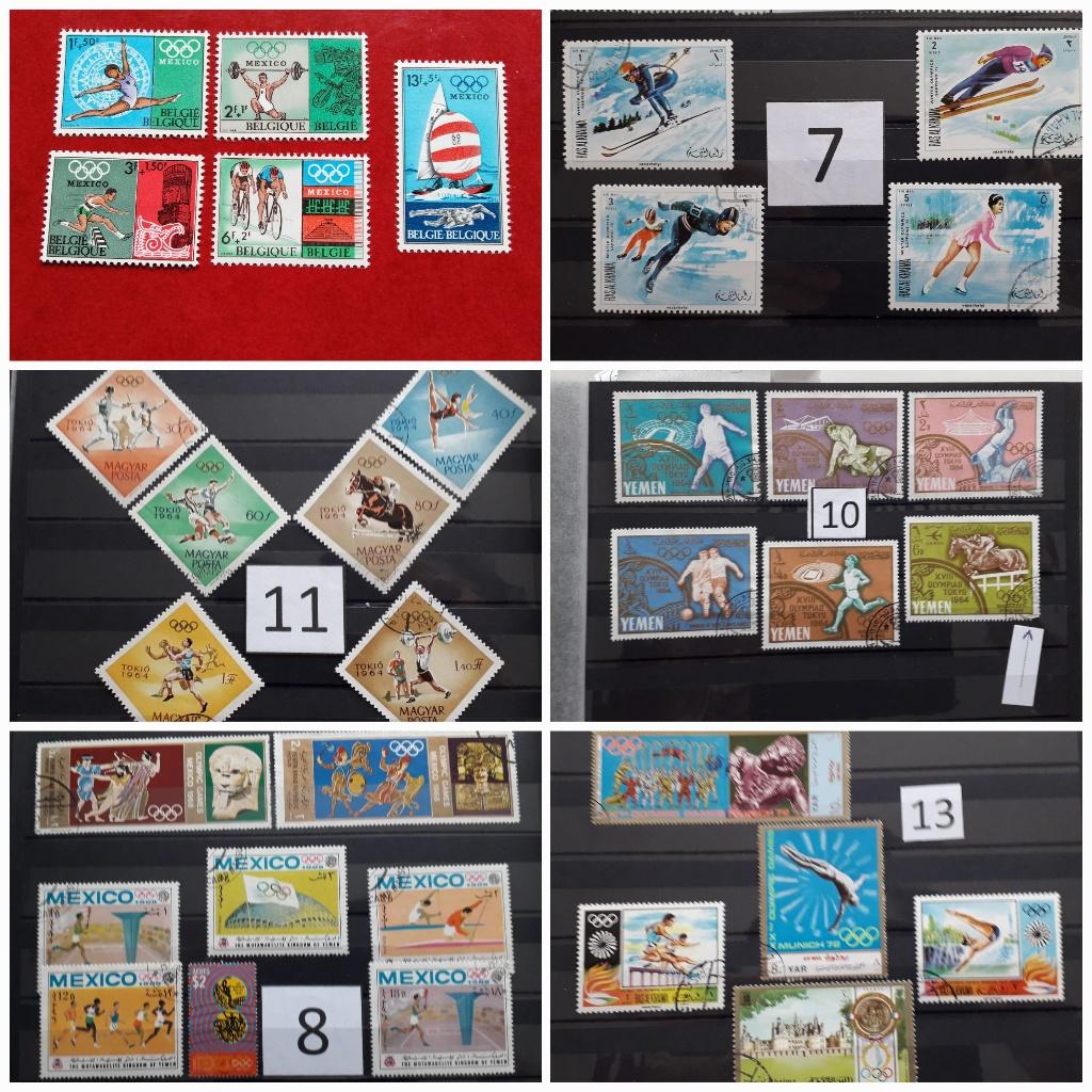 6 lots de timbres-poste thématique des Jeux Olympiques, Oblitéré, Enlèvement ou Envoi, Affranchi, Timbre-poste