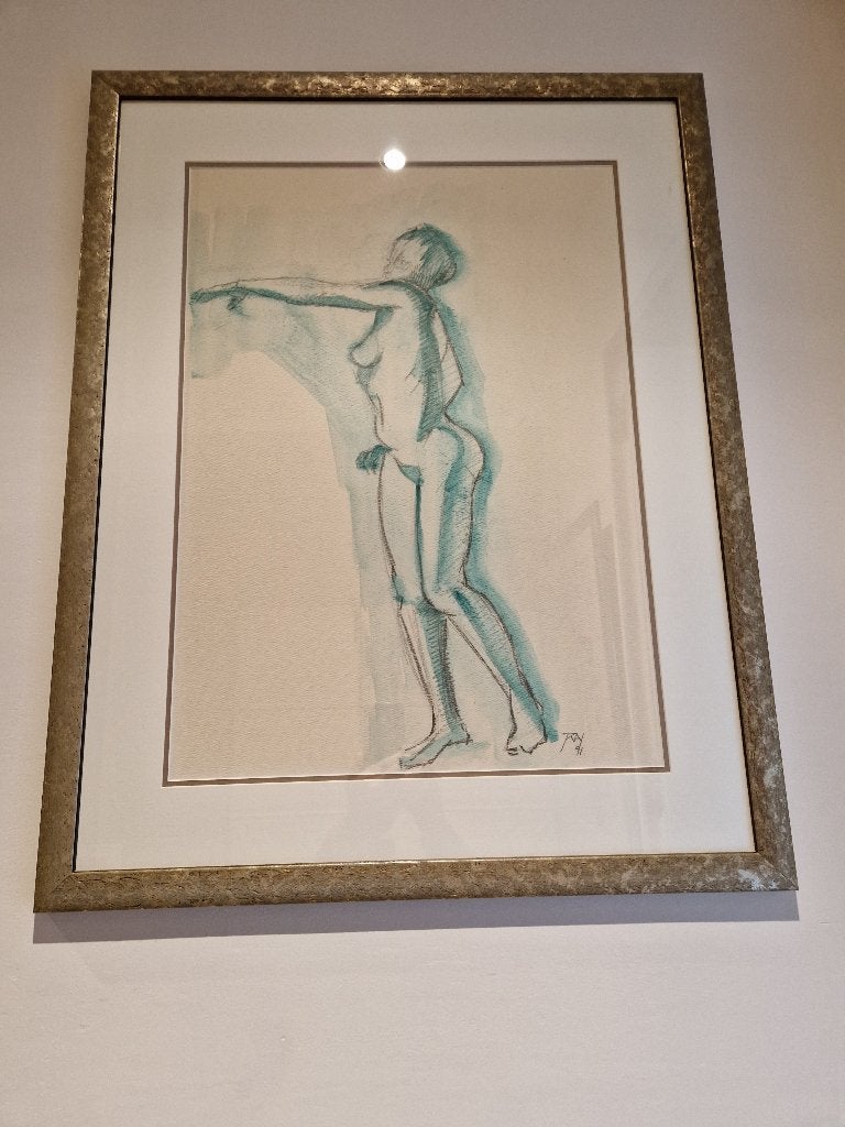 Clarence Gagnon " STAANDE VROUWELIJK NAAKT", Antiek en Kunst, Ophalen of Verzenden, Tekening, Krijttekening, Handgemaakt