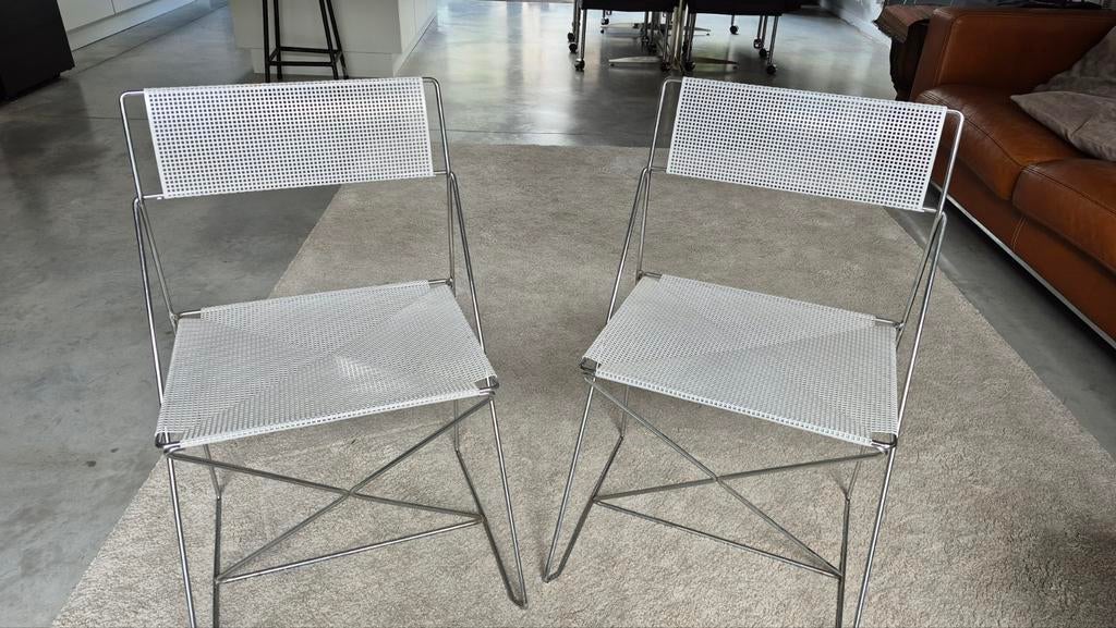 2 stoelen crome frame x Line design 1970, Ophalen, Wit