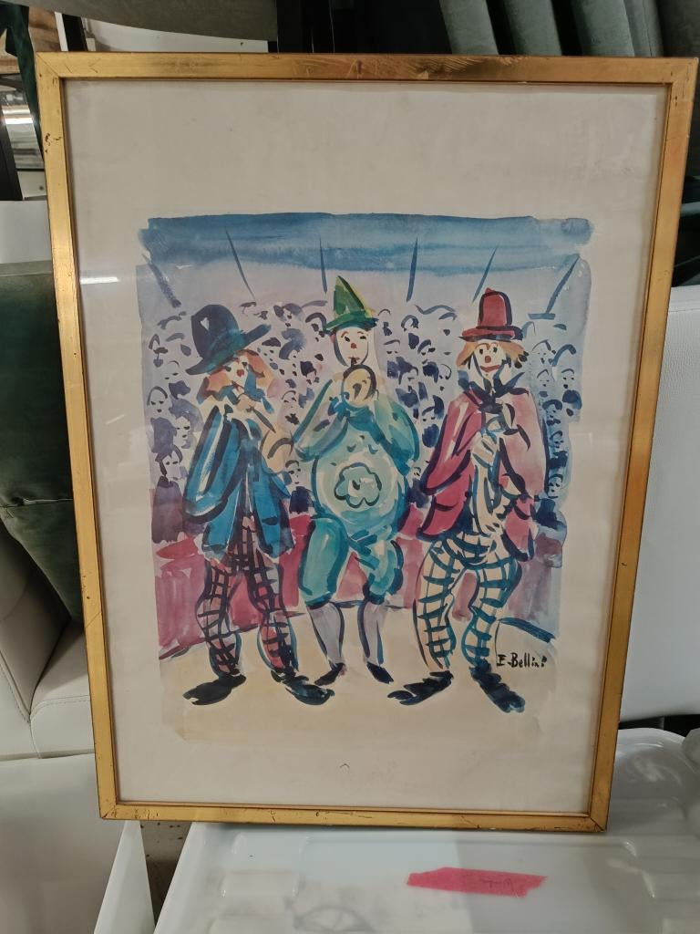 Reproduction de peinture Scène de cirque E. Bellini, Enlèvement ou Envoi