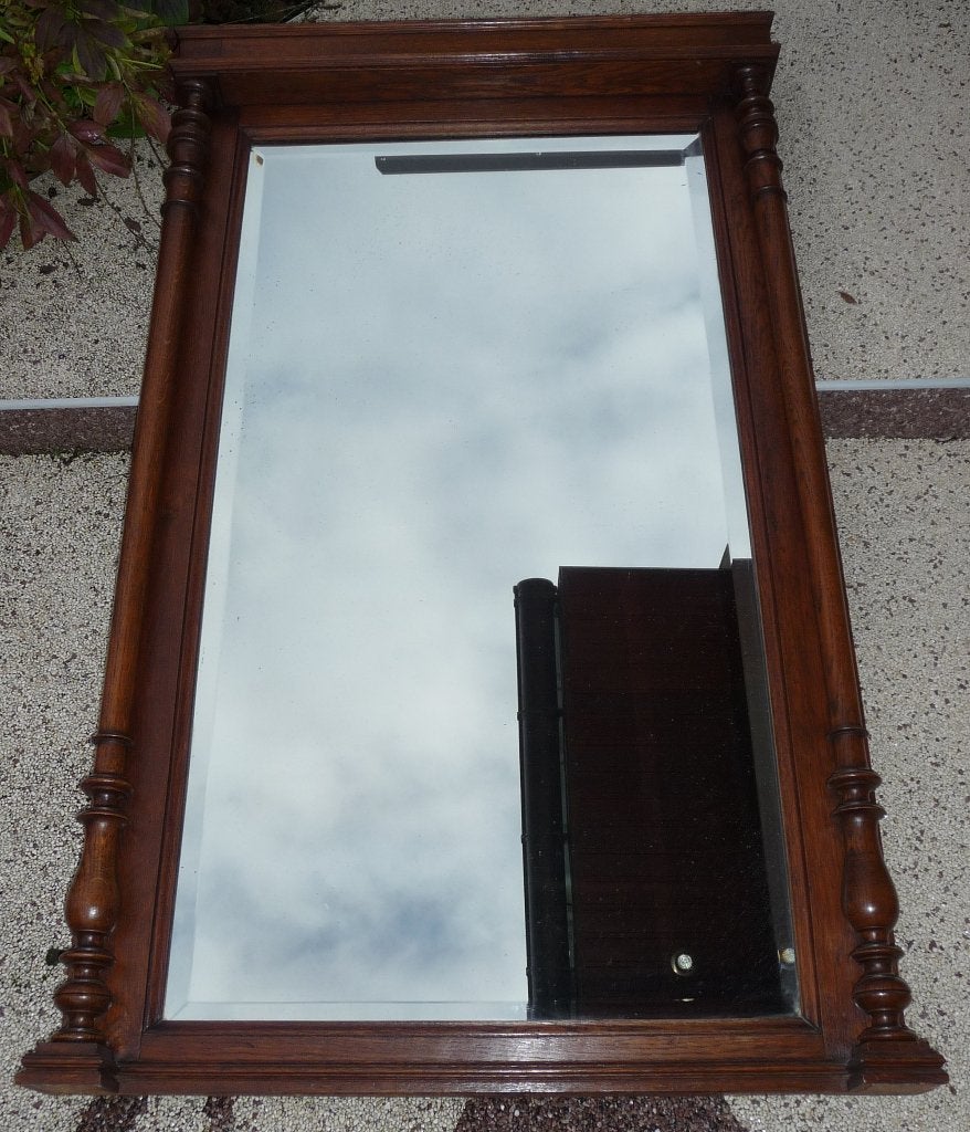 Miroir ancien en chêne massif, Antiquités & Art, Enlèvement, Rectangulaire, 50 à 100 cm, 100 à 150 cm