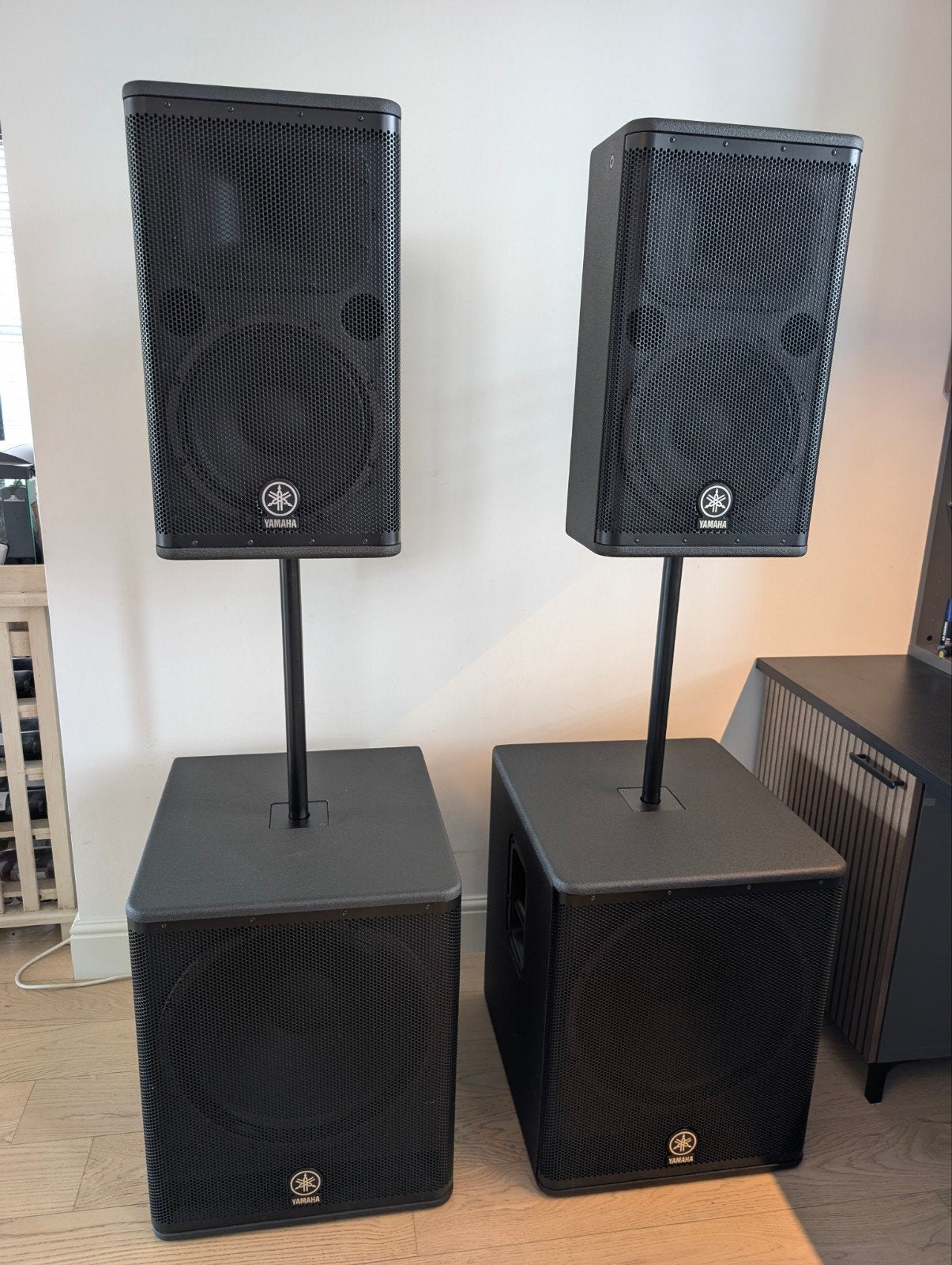 Yamaha DSR PA Set, 2x DSR112 + 2x DSR118W, +++ Topstaat!, Stereo speakers, Ophalen of Verzenden, Zo goed als nieuw, 60 tot 120 watt