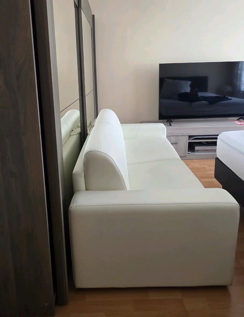 Lederen zetelbed / slaapbank, Ophalen, Zo goed als nieuw, Tweepersoons