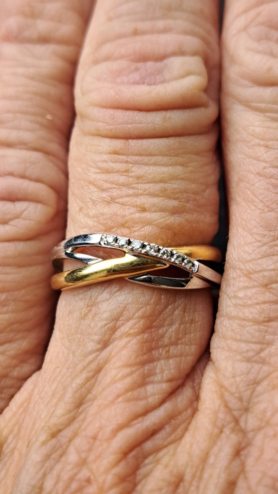 Bague en or bicolore 18 carats avec diamants — taille 47,5, Or, Enlèvement, Utilisé, Jaune