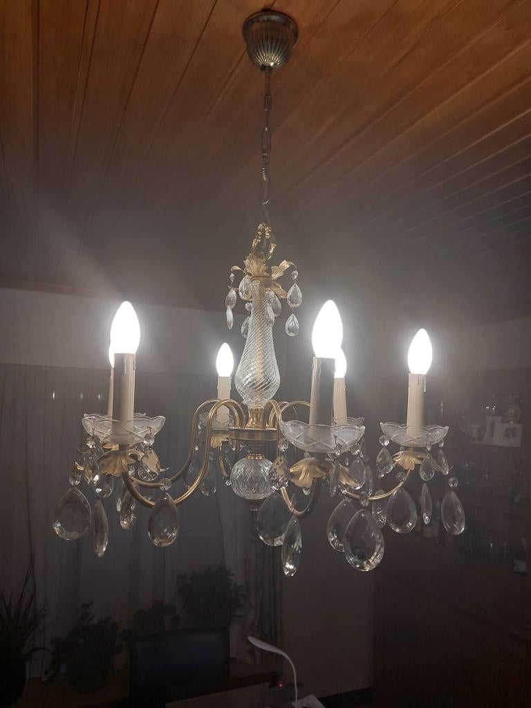 Retro luster met 6 armen, Huis en Inrichting, Ophalen, Gebruikt, Glas, Klassiek