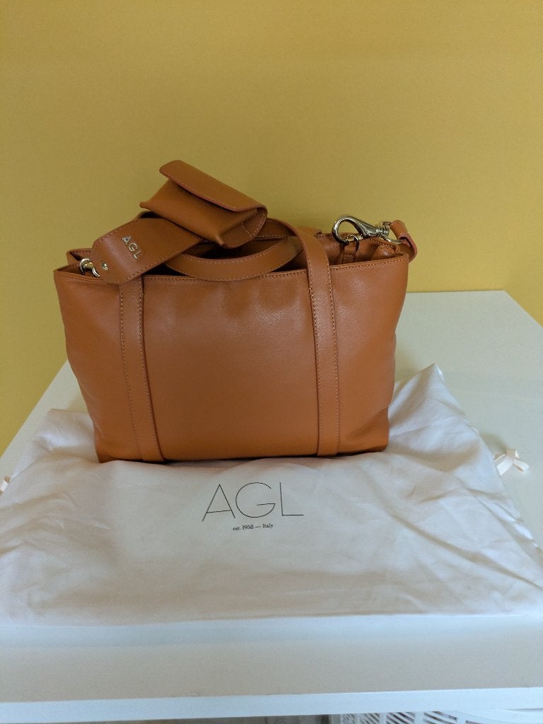 SAC À MAIN AGL COULEUR COGNAC AVEC BANDOULIÈRE - CUIR, Enlèvement ou Envoi, Comme neuf, Autres couleurs, Sac à main