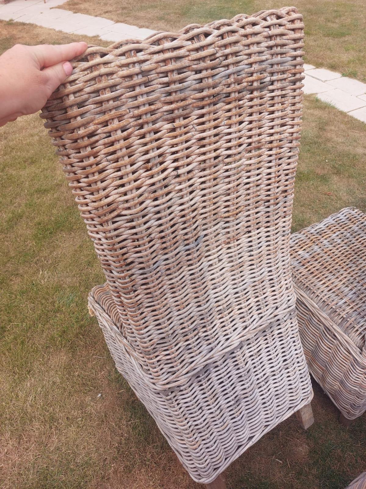 Set van 8 landelijke rotan eetkamerstoelen., Ophalen, Gebruikt, Hout