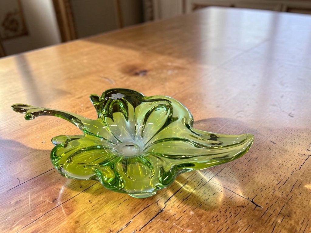 vintage groene murano glazen schaal / kom / retro decoratie, Antiek en Kunst, Ophalen