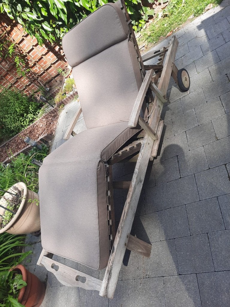 Ligbed in Teak (Inclusief kussen!), Tuin en Terras, Ligbedden, Ophalen, Gebruikt, Teakhout, Verstelbaar