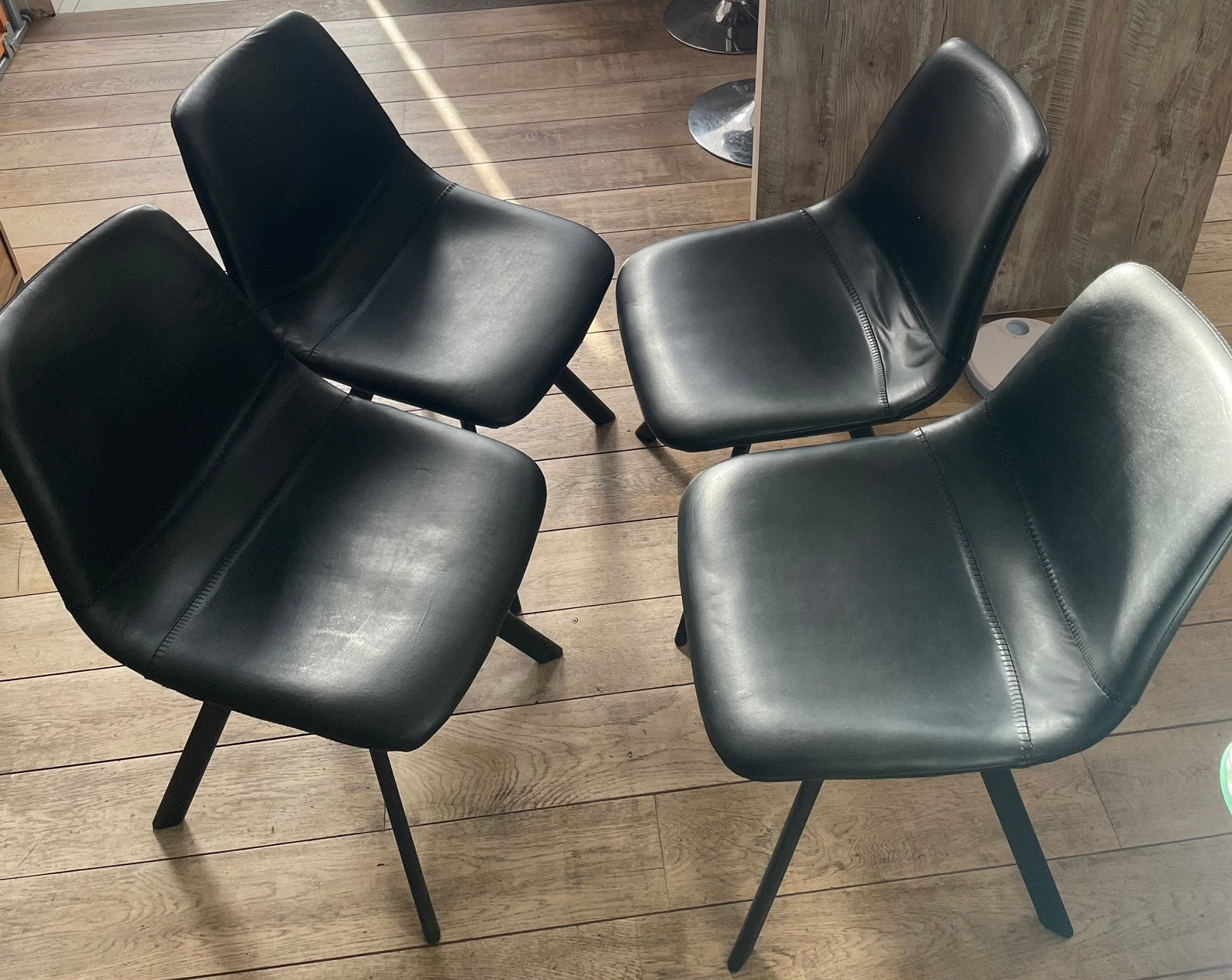 4 stoelen, kuip Pokerface rundleer, zeer goede staat, Ophalen, Gebruikt, Zwart, Leer