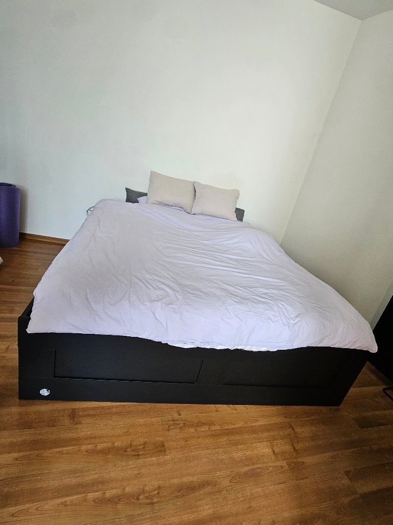Bed frame 180x200 ikea with 4 storage, Ophalen, Zwart, Tweepersoons, Zo goed als nieuw