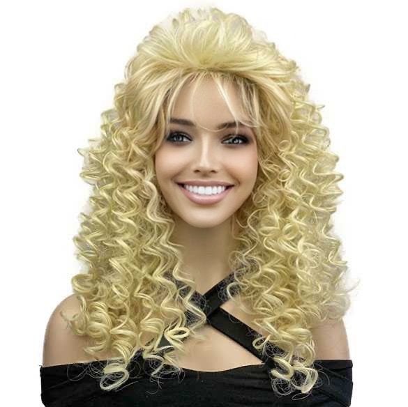 Jaren 80 country western kapsel pruik krullend blond Dolly P, Handtassen en Accessoires, Verzenden, Nieuw